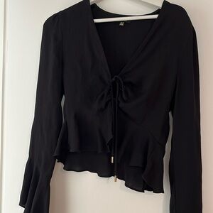 AFRM Black Long Sleeve Blouse with Ruffle Hem
